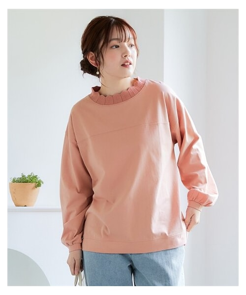 nissen（ニッセン）の「＜大きいサイズ＞綿混カギ針ネックソフトカットソー（Tシャツ/カットソー・レディース・クラウドブルー/オフホワイト/クラウドピンク/黒/カーキ・L/LL/3L/4L/5L/6L/8L/10L）」の9枚目の写真