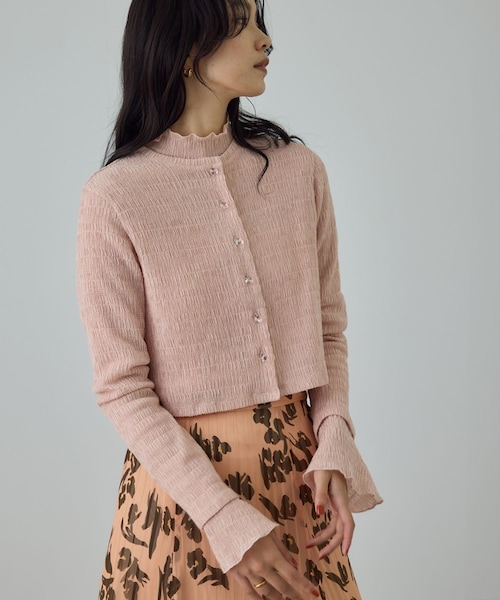 ROPE'（ロペ）の「ボタニカルダイコンパクトカーディガン/イージーケア・アンサンブル対応（カーディガン/ボレロ・レディース・サックス/ピンク系/オレンジ系・F）」の3枚目の写真
