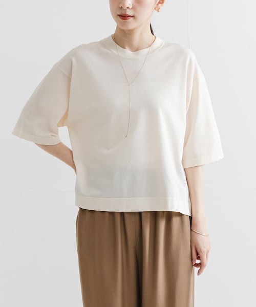 URBAN RESEARCH(アーバンリサーチ)の「ドライタッチハイゲージニットTシャツ(Tシャツ/カットソー・レディース・BLACK/OFF・FREE)」の1枚目の写真