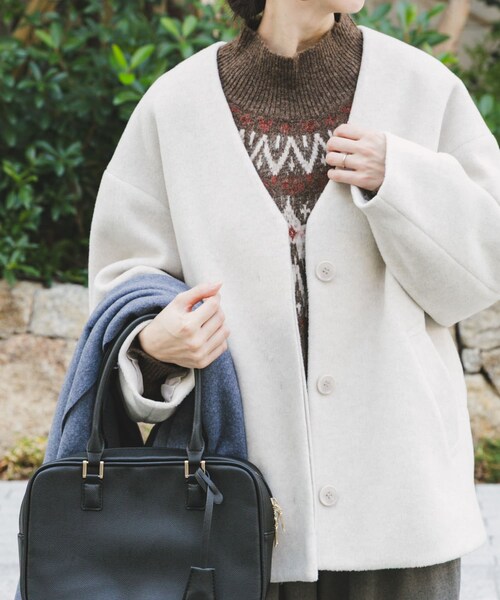 ITEMS URBANRESEARCH（アイテムズ アーバンリサーチ）の「ノーカラーコクーンジャケット（ノーカラージャケット・レディース・GRY/IVO・Free）」の10枚目の写真