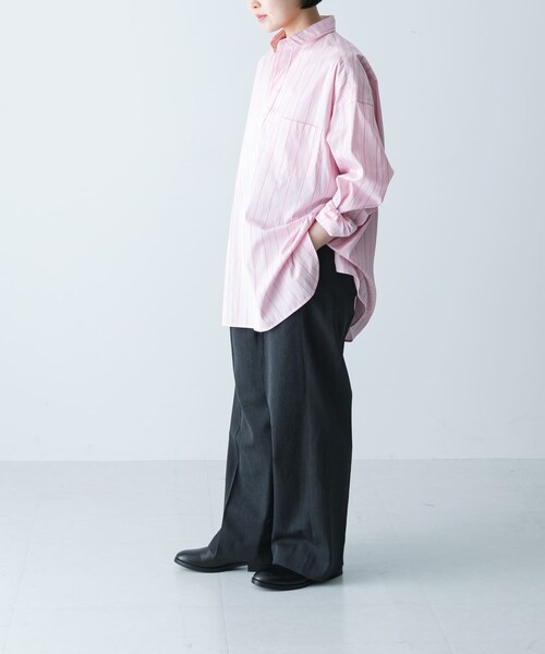 かぐれ(カグレ)の「TICCA スクエアビッグシャツuni(シャツ/ブラウス・レディース・blue/pinkstripe・1)」の14枚目の写真