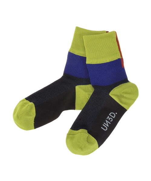 UN3D.(アンスリード)の「BACK LINE COLOR BLOCK SOCKS(ソックス/靴下・レディース・イエロー/グリーン/ブラウン・F)」の1枚目の写真
