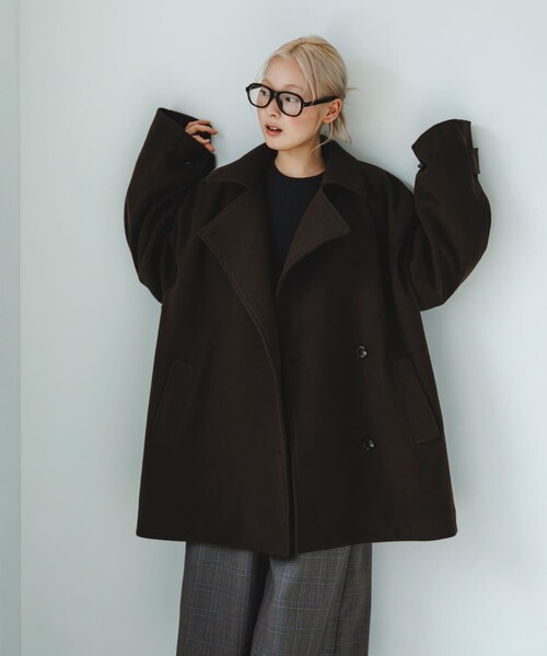 KBF（ケイビーエフ）の「BIGカラーミドルコート（テーラードジャケット・レディース・FOG BEIGE/BROWN/BLACK・one）」の21枚目の写真