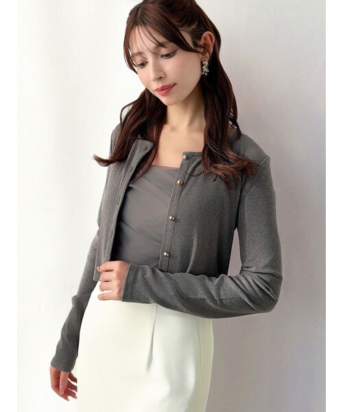 RESEXXY（リゼクシー）の「チュールドッキングアンサンブルトップス（カーディガン/ボレロ・レディース・ホワイト/チャコールグレー/ブラック/ピンク・F）」の3枚目の写真