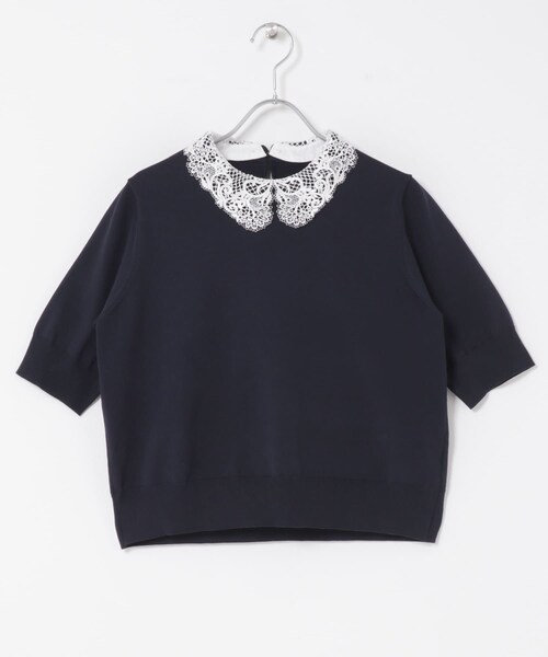 URBAN RESEARCH ROSSO（アーバンリサーチロッソ）の「『WEB限定』2WAYレースカラーニット（ニット/セーター・レディース・NAVY/SAX/LEMON/PINK・Free）」の3枚目の写真