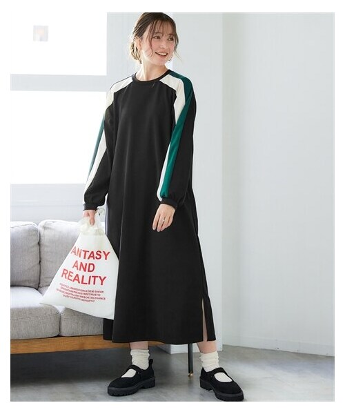 nissen（ニッセン）の「＜大きいサイズ＞ゆるシルエットカラーラインカットソーワンピース（ワンピース・レディース・ネイビー×グレージュ×ブラウン/黒×グレージュ×グリーン/グリーン×グレージュ×ブラウン・L/LL/3L/4L/5L/6L/8L/10L）」の9枚目の写真