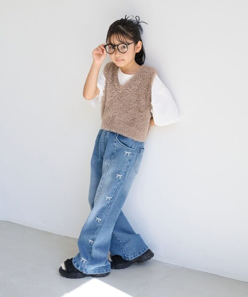 ROPE' PICNIC(ロペピクニック)の「【KIDS/キッズ】リボン刺繍デニムパンツ(デニムパンツ・キッズ・ブラック/サックス・120/130/140/150)」の22枚目の写真