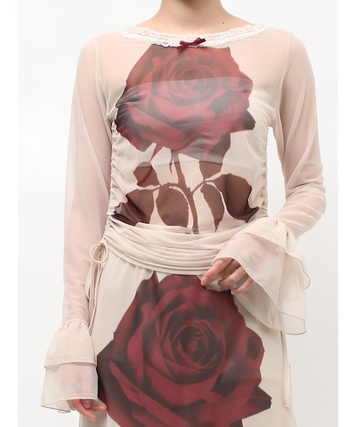 jouetie（ジュエティ）の「ローズシアートップス（Tシャツ/カットソー・レディース・アイボリー/ブラウン・M）」の2枚目の写真