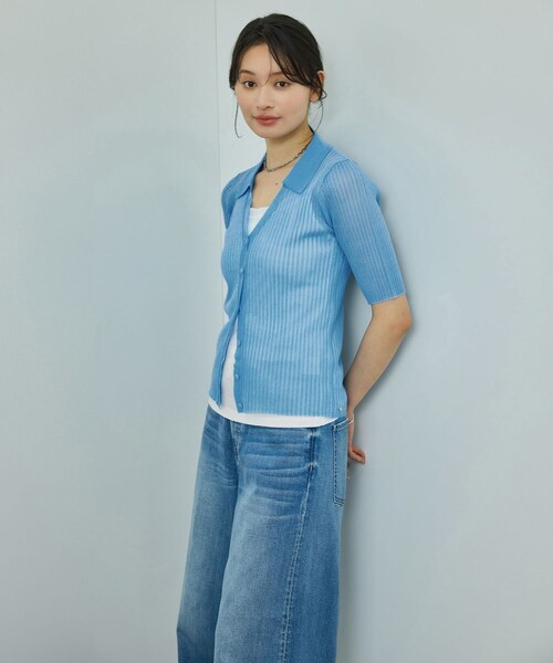 ROPE'（ロペ）の「【洗える】【WEB・一部店舗限定】シアーリブＶネックポロニット（ニット/セーター・レディース・ブラック/ベージュ/ターコイズ/ピンク・F）」の17枚目の写真