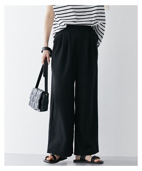 nissen（ニッセン）の「麻調ワイドパンツ（パンツ・レディース・グレー/ブラック/アイボリー・M/L）」の5枚目の写真