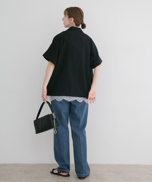 ITEMS URBANRESEARCH(アイテムズ アーバンリサーチ)の「『イージーケア/接触冷感/UVカット』SMOOTH LINEN TOUCH 半袖ジャケット(テーラードジャケット・レディース・OFF/BLK・Free)」の15枚目の写真