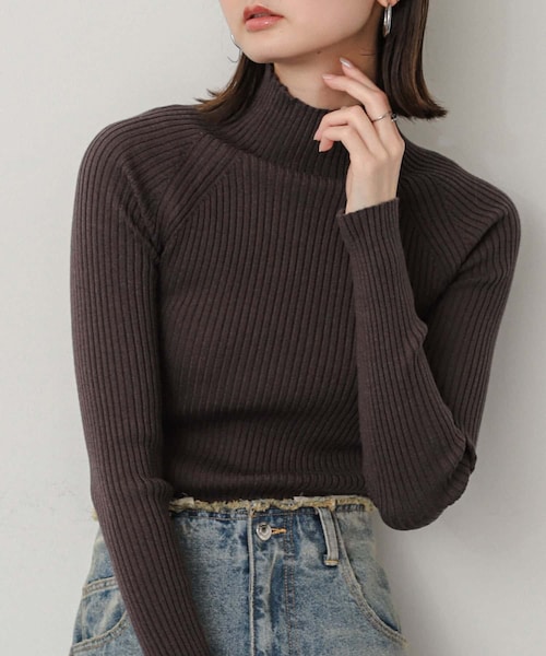 SENSE OF PLACE by URBAN RESEARCH（センスオブプレイスバイアーバンリサーチ）の「ストレッチリブハイネックセーター（ニット/セーター・レディース・RED/WHT×BLK/IVORY/BLACK/BEIGE/NAVY/ORANGE/BLUE/GREEN/PURPLE/CHARCOAL・One/COMPACT）」の4枚目の写真