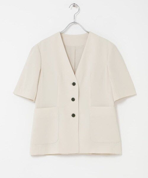 URBAN RESEARCH ROSSO（アーバンリサーチロッソ）の「クールタッチ 防シワ ハーフスリーブジャケット（ノーカラージャケット・レディース・GREIGE/DARK NAVY・Free）」の4枚目の写真