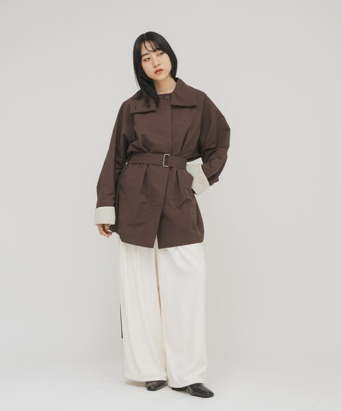 KBF（ケイビーエフ）の「テントラインBIGミドルコート（テーラードジャケット・レディース・BEIGE/BROWN/NAVY・One）」の10枚目の写真