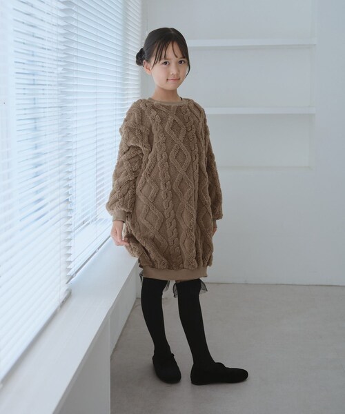 ROPE' PICNIC（ロペピクニック）の「【KIDS/キッズ】ケーブルボアワンピース（ワンピース・キッズ・キナリ/ブラウン・120/130/140/150）」の14枚目の写真
