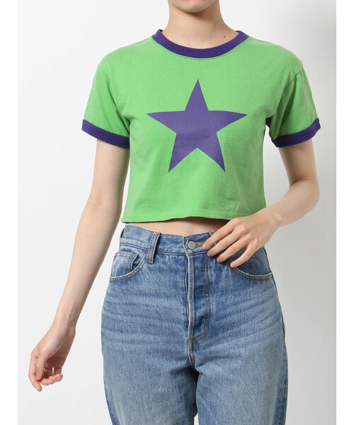 jouetie（ジュエティ）の「スタークロップドTシャツ（Tシャツ/カットソー・レディース・オフホワイト/ブラック/グリーン・M）」の3枚目の写真