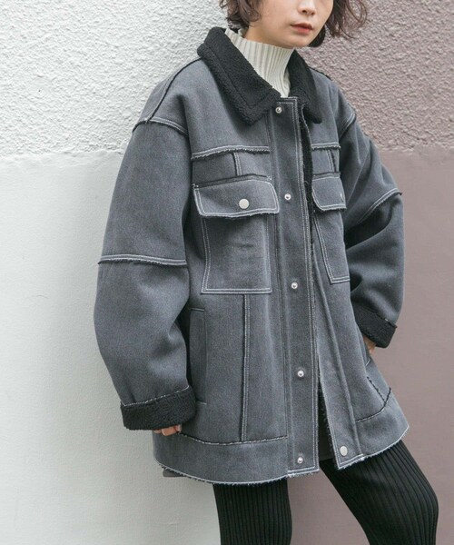 KBF(ケイビーエフ)の「オーバーサイズボアジャケット(テーラードジャケット・レディース・BROWN/IVORY/BLACK・one)」の18枚目の写真