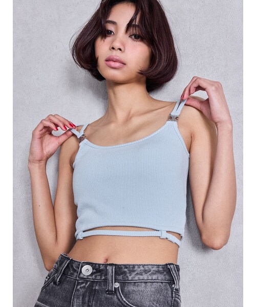 GYDA（ジェイダ）の「Symmetry GYDAウエストバインダービスチェ（ニット/セーター・レディース・オフホワイト/ブラック/ピンク/スカイブルー/パープル・F）」の10枚目の写真