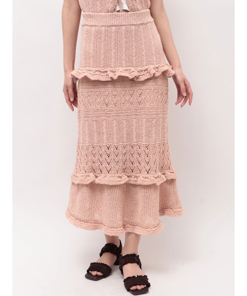 CALNAMUR（カルナムール）の「クロシェニットロングスカート（スカート・レディース・ピンク/グリーン/ブラウン/アイボリー・F）」の4枚目の写真