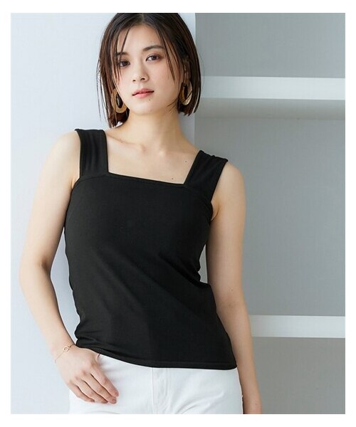 nissen（ニッセン）の「接触冷感カットソースクエアネック綿混タンクトップ（ブラヒモが見えにくい）（キャミソール・レディース・オフホワイト/黒・S/M/L/LL）」の7枚目の写真