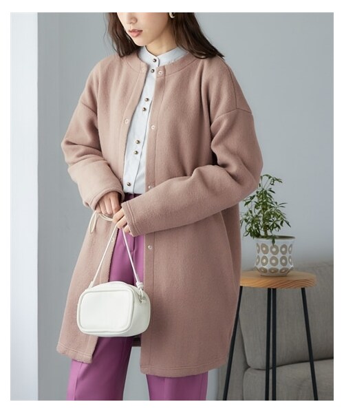 nissen（ニッセン）の「大きいサイズ フェイクスライバーノーカラージャケット（ジャケット/アウター・レディース・ソフトターコイズ/モカ/黒/アイボリー・L~LL相当/3L~4L相当/5L~6L相当/8L相当/10L相当）」の3枚目の写真