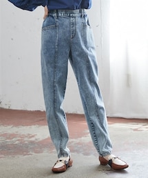 nissen | 大きいサイズテーパードストレッチデニムパンツ（ゆったりヒップ）(パンツ)