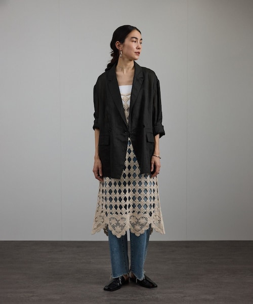 ADAM ET ROPE'（アダムエロペ）の「ラミーシアージャケット［UVケア・洗える・サイズ展開・今から秋まで］（テーラードジャケット・レディース・チャコール/オフホワイト/レンガ系・M/S）」の9枚目の写真