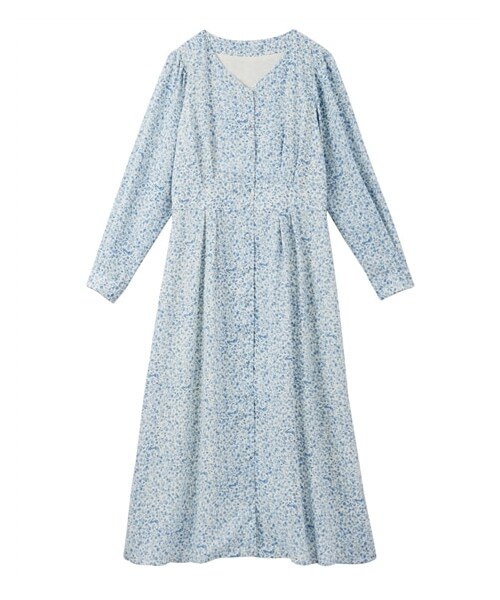 セブンテン　小花柄　ロングワンピース　S 再入荷】小花ローンギンガムパイピングドレス(ピンク) - seventen