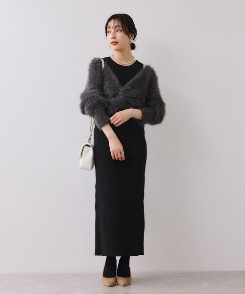 VIS（ビス）の「ねじりショートトップス付きロングニットワンピース/イージーケア（ワンピース・レディース・チャコール/キナリ/ベージュ・F）」の15枚目の写真