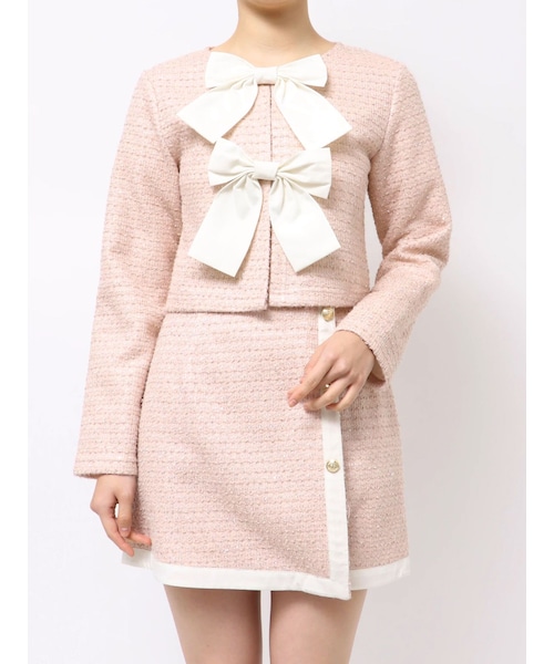 CALNAMUR（カルナムール）の「カットラメツイードリボンジャケット（ノーカラージャケット・レディース・オフホワイト/ブラック/ピンク・F）」の11枚目の写真