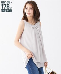 slattgir | 高身長　ジョーゼットノースリーブタックブラウス　（トールサイズ）(シャツ/ブラウス)