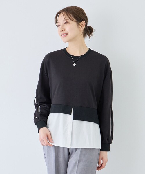 Jayro(ジャイロ)の「ブラウスレイヤード風プルオーバー(Tシャツ/カットソー・レディース・ブラック系/グレー/ホワイト系/ベージュ/ネイビー・M)」の2枚目の写真