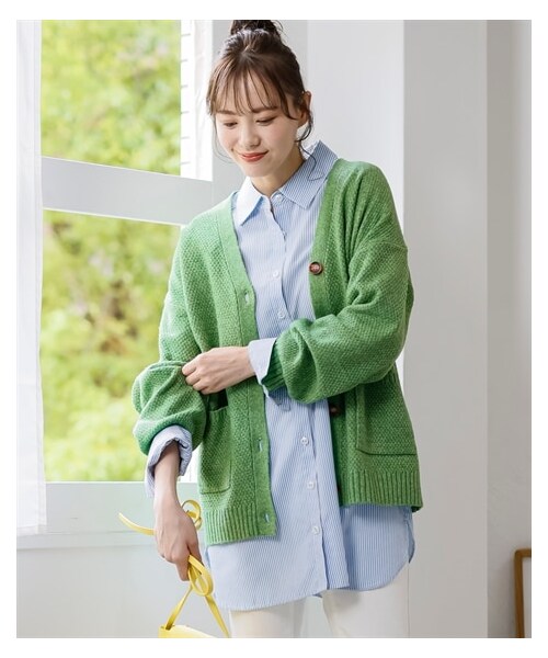 nissen（ニッセン）の「大きいサイズゆるシルエットカノコ編カーディガン（カーディガン/ボレロ・レディース・ミックスカシス/ミックスターコイズ/ミックスライトピンク/ミックスグリーン/黒・L~LL相当/3L~4L相当/5L~6L相当/8L相当/10L相当）」の10枚目の写真