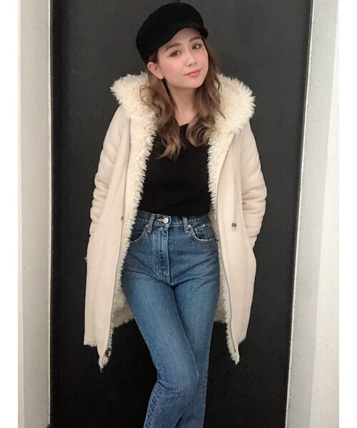 RESEXXY（リゼクシー）の「リバーシブル裏ボアムートンコート（ムートンコート・レディース・アイボリー/ブラック/ブラウン/ベージュ・F）」の2枚目の写真