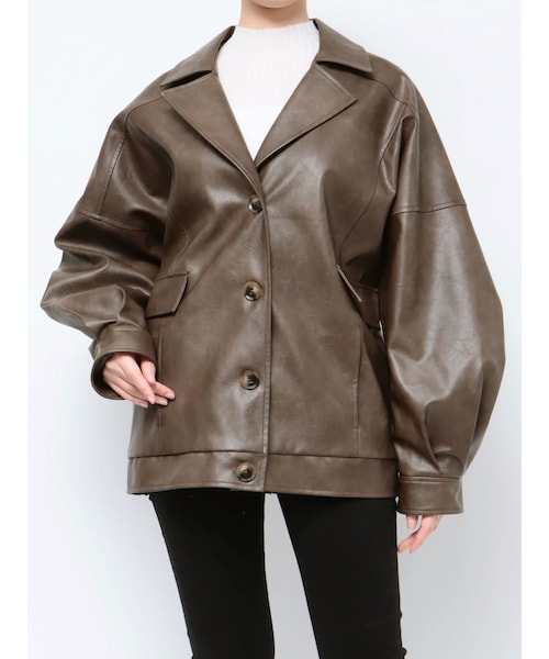 MURUA（ムルーア）の「フェイクレザーミドルジャケット（ライダースジャケット・レディース・アイボリー/ダークグレー/ブラウン・F）」の7枚目の写真