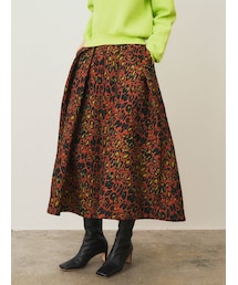 ELENDEEK | LEOPARD W TUCK FLARE SK(スカート)