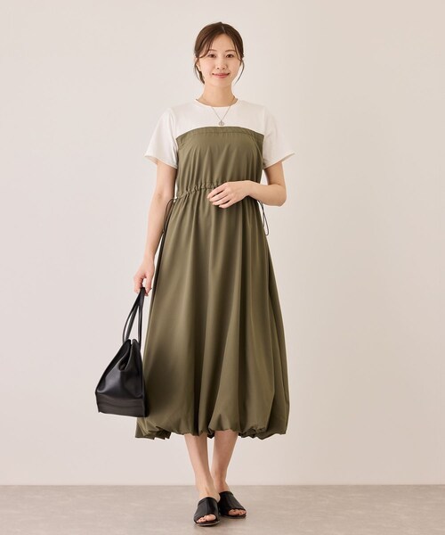 Jayro（ジャイロ）の「半袖ドッキングバルーンワンピース（ワンピース・レディース・ブラック/チャコール/カーキ・M）」の3枚目の写真