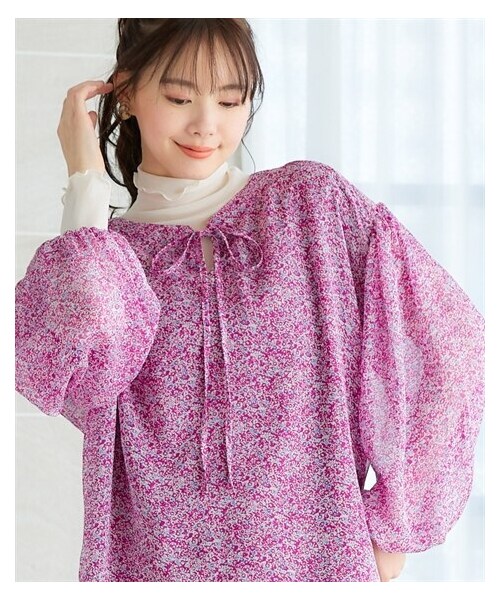 nissen（ニッセン）の「大きいサイズ　袖シアーリボンブラウス　miclat（シャツ/ブラウス・レディース・ピンク系・L/LL/3L/4L/5L/6L/8L/10L）」の3枚目の写真