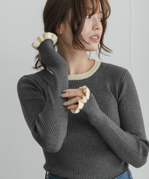 URBAN RESEARCH Sonny Label（アーバンリサーチサニーレーベル）の「静電防止フリルクルーネックリブニットプルオーバー（ニット/セーター・レディース・IVOxNVY/CCLxOFF/BRNxMNT/BEGxORG・Free）」の13枚目の写真