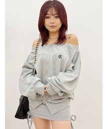 EVRIS | ジップアップオフショルトップス【セットアップ着用可能】(パーカー)