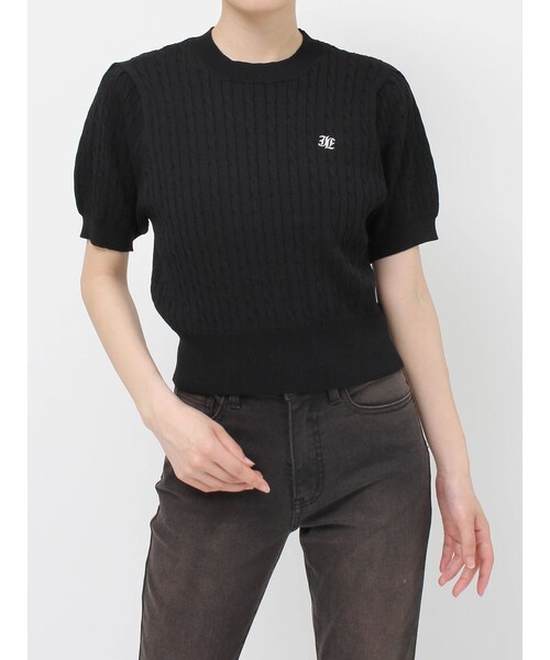 jouetie（ジュエティ）の「ケーブルパフスリーブニット（ニット/セーター・レディース・オフホワイト/ブラック/レッド・M）」の2枚目の写真