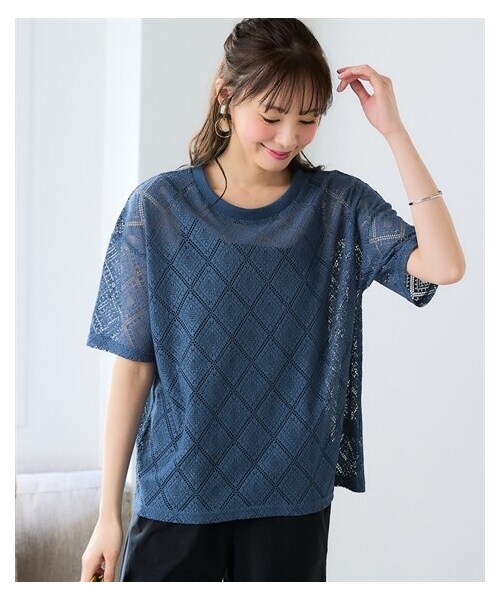 nissen（ニッセン）の「＜大きいサイズ＞透かし柄ゆるシルエットカットソートップス（Tシャツ/カットソー・レディース・モカグレー/グレイッシュブルー/黒・L~LL/3L~4L/5L~6L/8L/10L）」の12枚目の写真