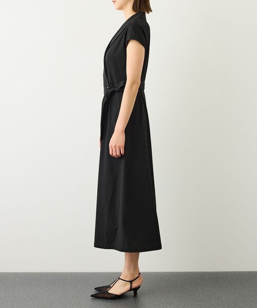 ROPE'(ロペ)の「ジャージラップフレンチスリーブワンピース/UVカット・接触冷感・吸水速乾・イージーケア(ワンピース・レディース・ブラック/キャメル・36/38)」の21枚目の写真