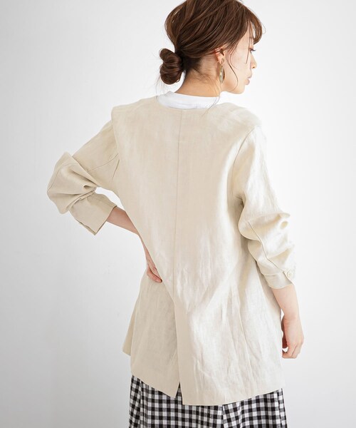 URBAN RESEARCH Sonny Label（アーバンリサーチサニーレーベル）の「リネンノーカラージャケット（ノーカラージャケット・レディース・エクリュ/ネイビー/グレージュ・FREE/Free）」の6枚目の写真