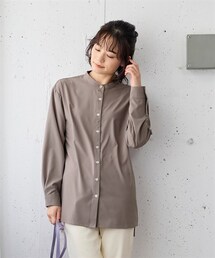 nissen | 大きいサイズ 【しっとりしなやか素材】ストレッチシンプルバンドカラーシャツ(シャツ/ブラウス)