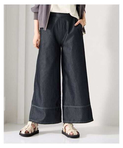 nissen（ニッセン）の「＜大きいサイズ＞ライトオンスデニムフレアワイドパンツ（UVカット）（選べる２レングス）（パンツ・レディース・ブラック/ネイビー・L/LL/3L/4L/5L/6L/8L/10L）」の17枚目の写真