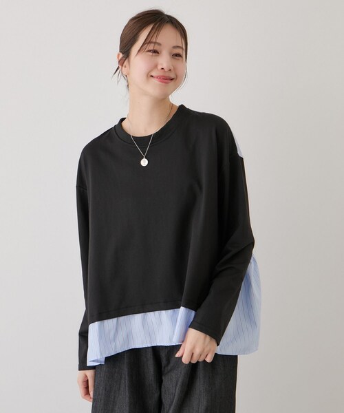 Jayro(ジャイロ)の「ストライプ切替プルオーバー(Tシャツ/カットソー・レディース・ブラック系/グレー/ホワイト系/ネイビー・M)」の6枚目の写真