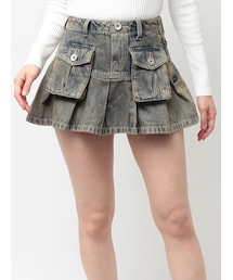 GYDA | ハイウエストGG POKETプリーツデニムスカートライクショートパンツ(デニムスカート)