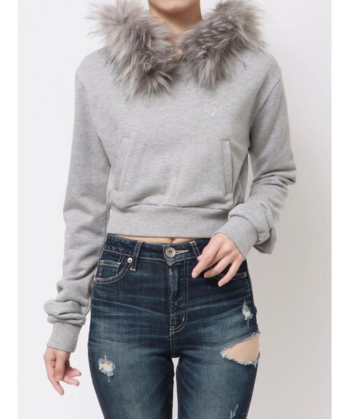 GYDA（ジェイダ）の「Gyda bijouファーパーカー（パーカー・レディース・オフホワイト/グレー/ブラック・F）」の7枚目の写真