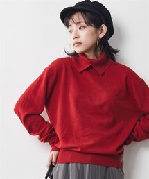 CHIC STYLE | 大きいサイズリブネック付クルーネックニットプルオーバーシックスタイル(ニット/セーター)